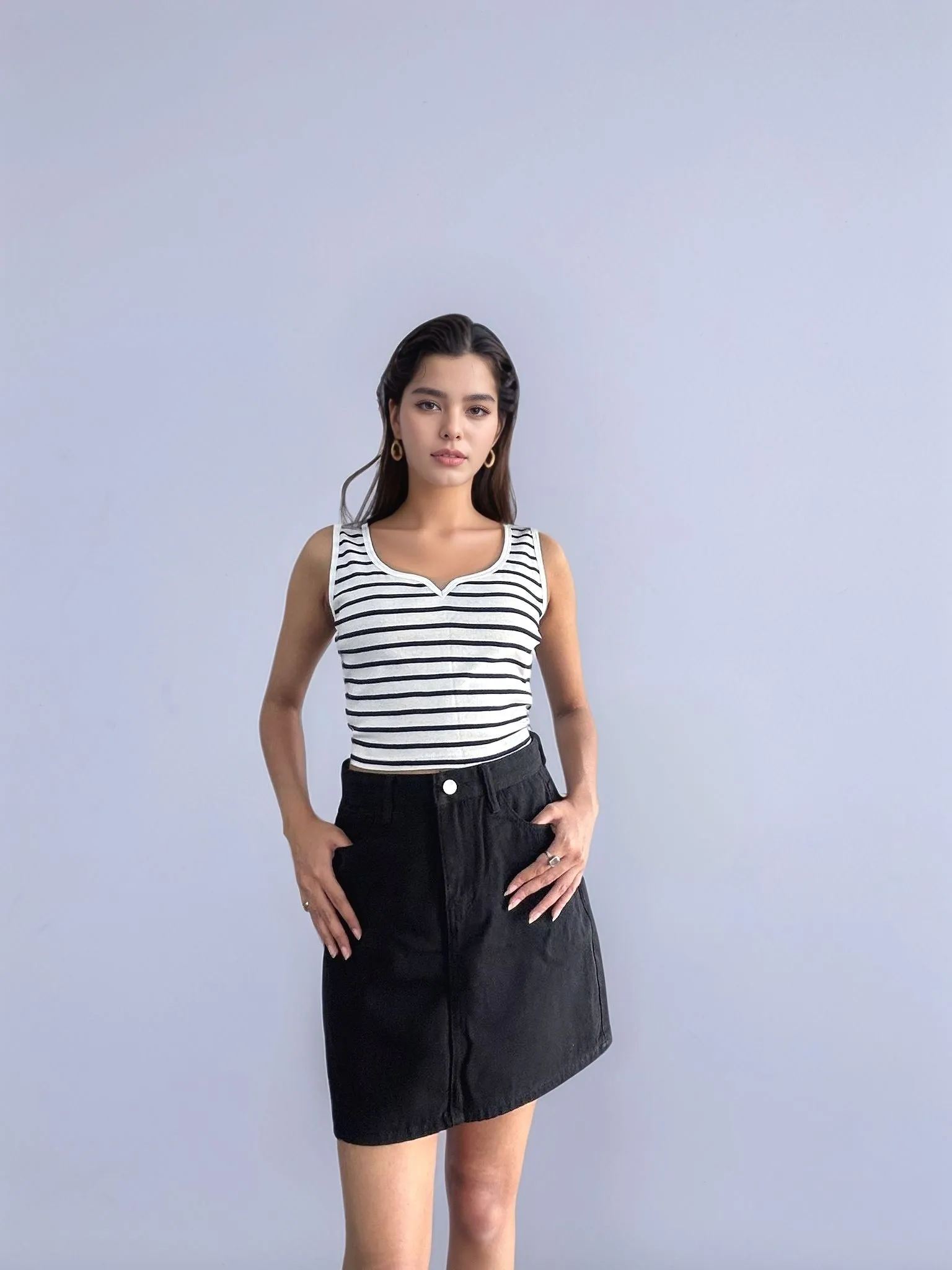 Black Mini Denim Skirt