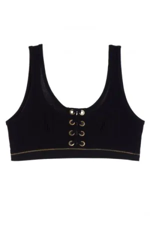 Black - Urban Lace Up Tank Soft Bra Top -