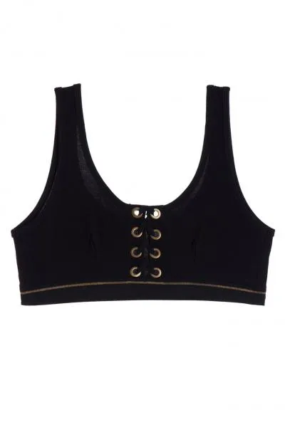 Black - Urban Lace Up Tank Soft Bra Top -