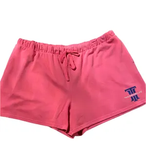 Blissful Comfort - TH4L Pink Fleece Shorts with Blue Logo-(Plus-Size)