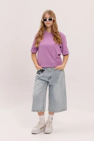 Boxy Fit Cotton Shirt - Purple