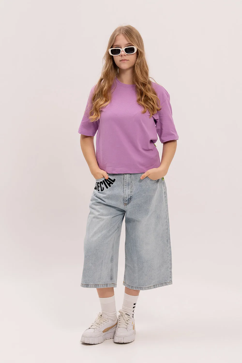 Boxy Fit Cotton Shirt - Purple