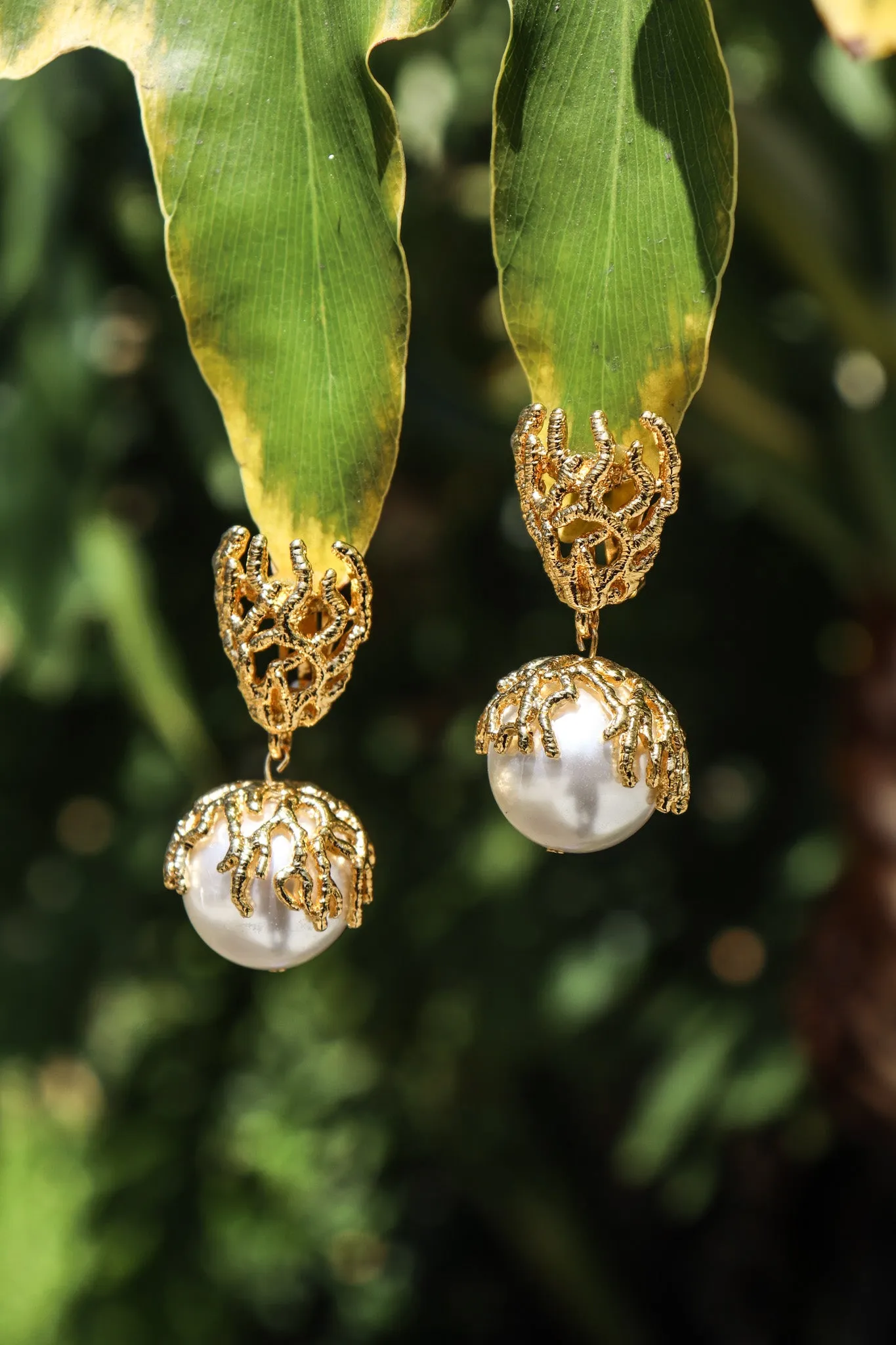Branch Coral Pearl Drop Earrings