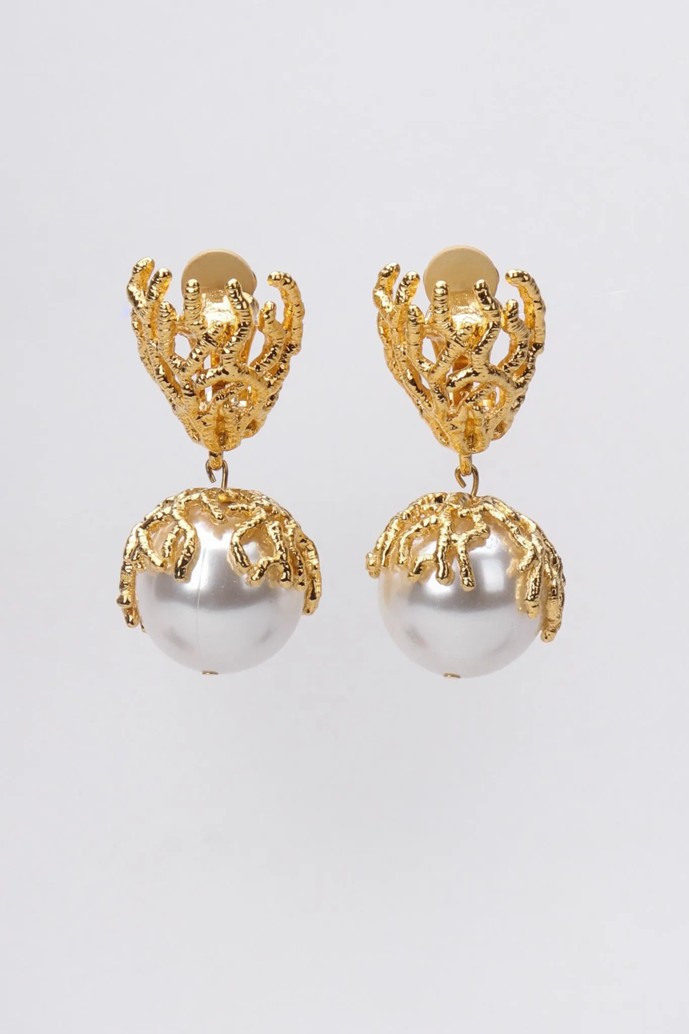 Branch Coral Pearl Drop Earrings