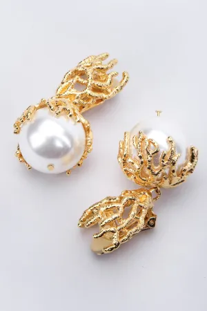 Branch Coral Pearl Drop Earrings