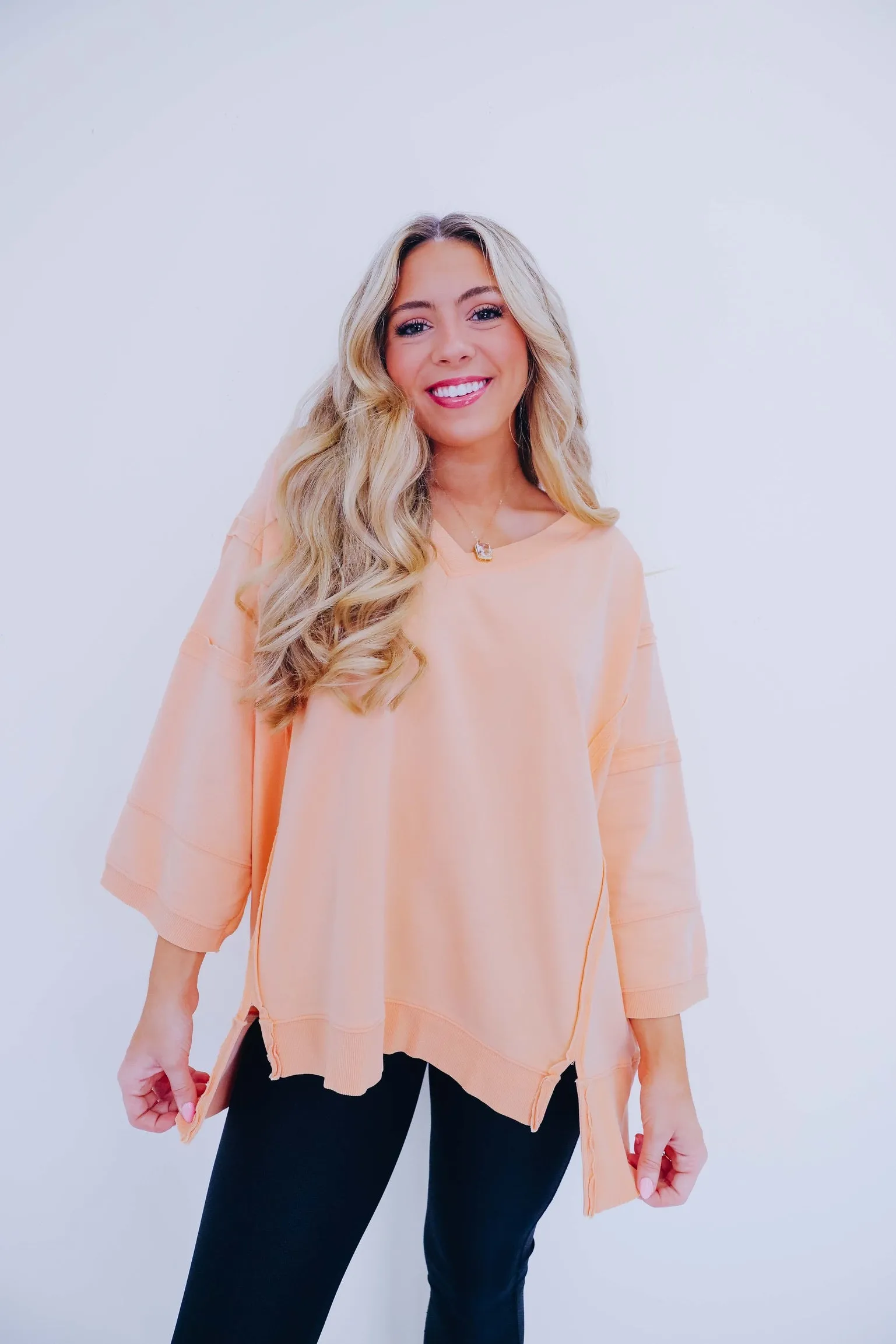 Brooks Bleach Washed V-Neck Top - Apricot