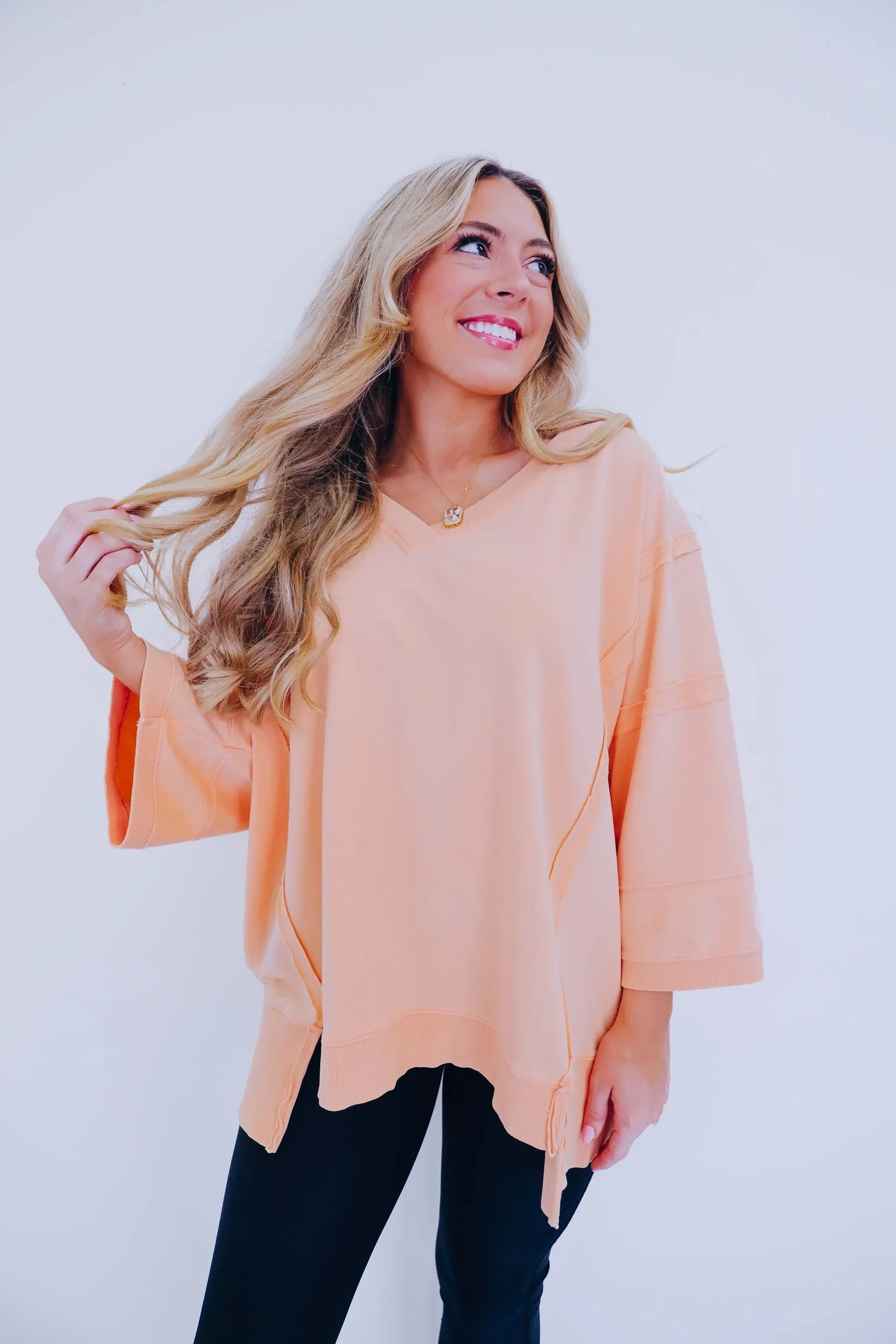 Brooks Bleach Washed V-Neck Top - Apricot