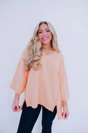 Brooks Bleach Washed V-Neck Top - Apricot