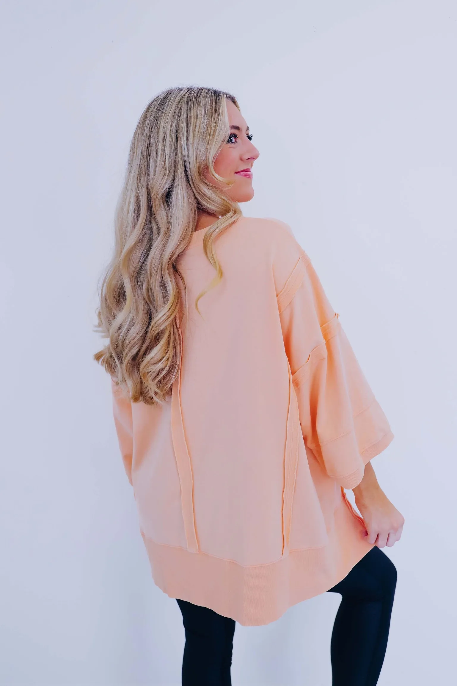 Brooks Bleach Washed V-Neck Top - Apricot