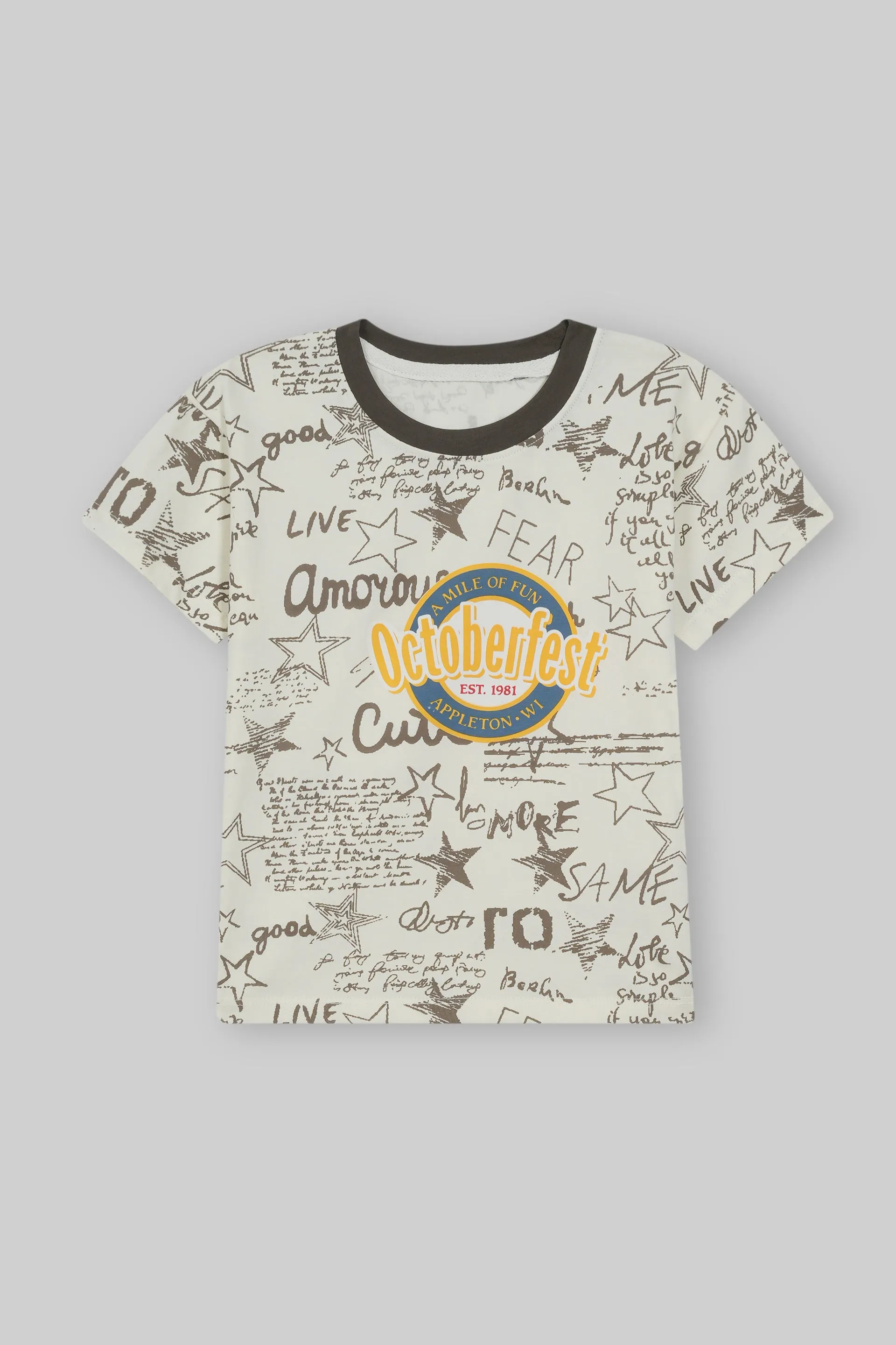 BROWN GRAPHIC TEE WITH COTTON SHORTS