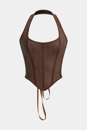 Brown Y2k faux snakeskin lace-up corset cami top 