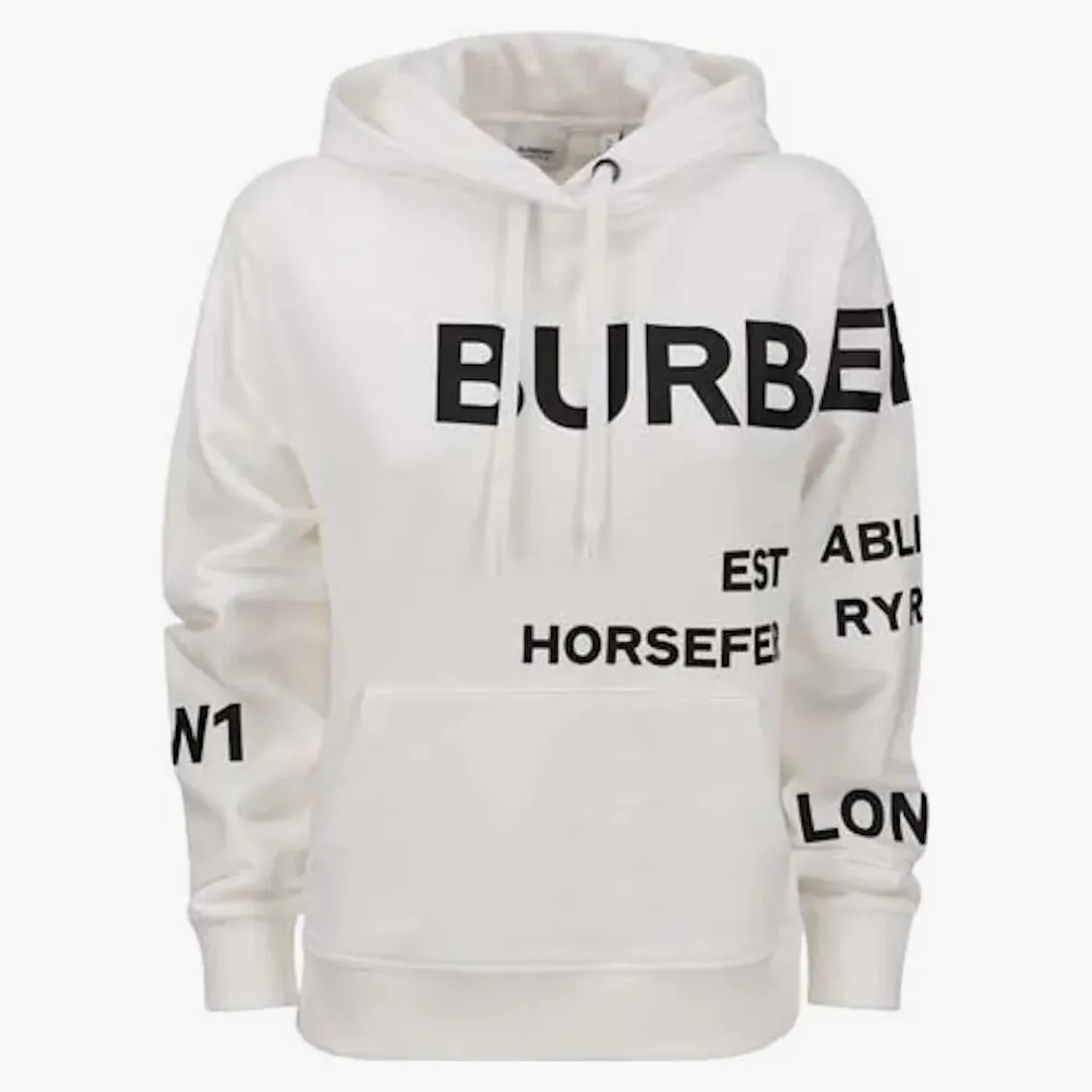 Burberry Horseferry Print Cotton Oversized Hoodie White