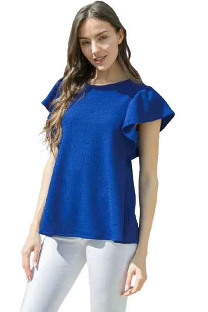 Butterfly Sleeve Textured Solid Top Light Navy - Pack of 6