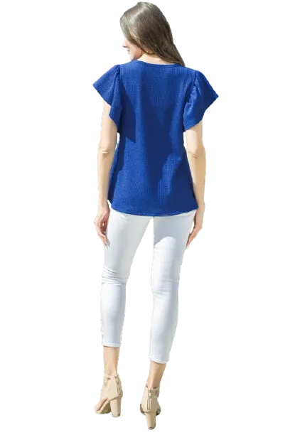 Butterfly Sleeve Textured Solid Top Light Navy - Pack of 6