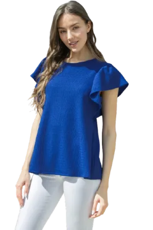Butterfly Sleeve Textured Solid Top Light Navy - Pack of 6