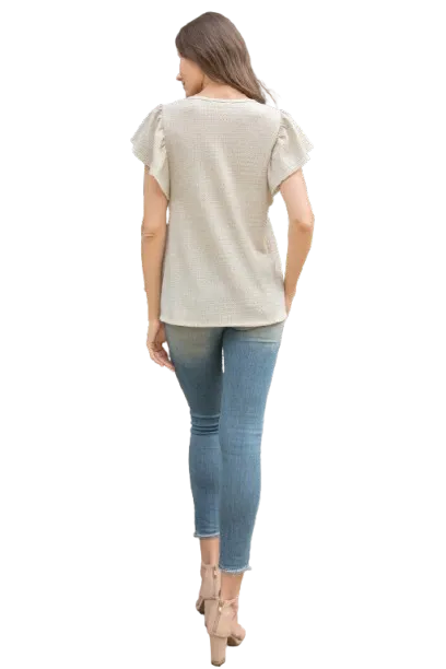 Butterfly Sleeve Textured Solid Top Sand Beige - Pack of 6