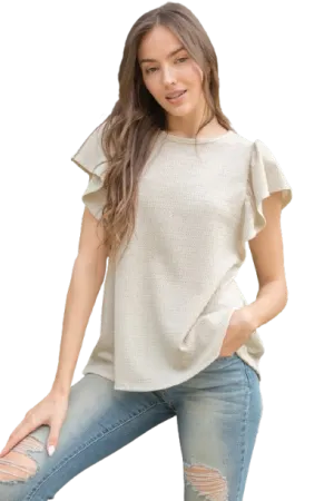Butterfly Sleeve Textured Solid Top Sand Beige - Pack of 6