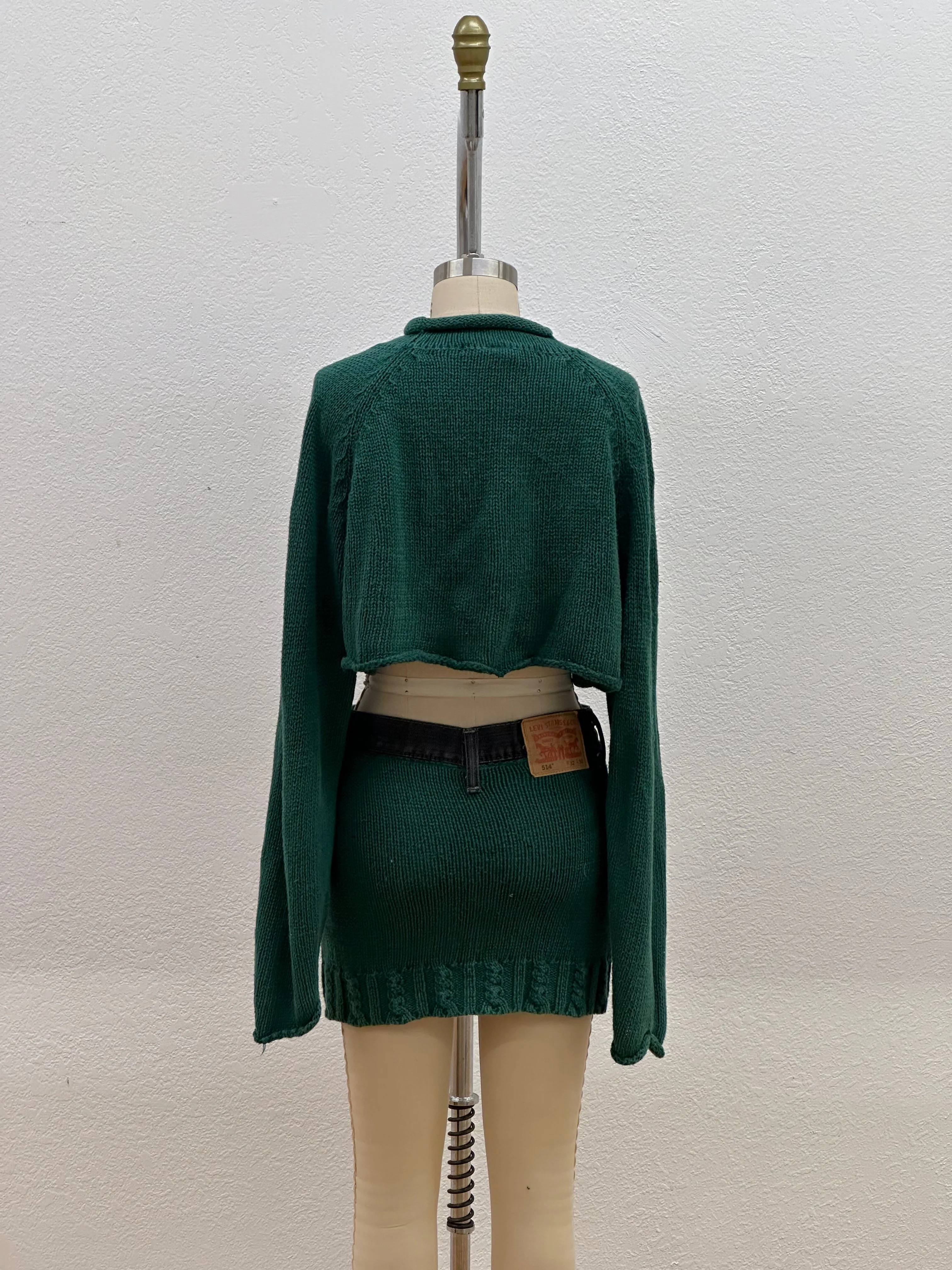 CABLE KNIT & DENIM SWEATER SET | HUNTER GREEN