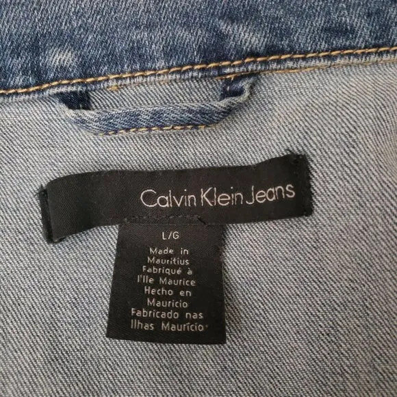 Calvin Klein Jeans Vintage Y2K Jean Jacket Large Womens Button Front Blue Denim