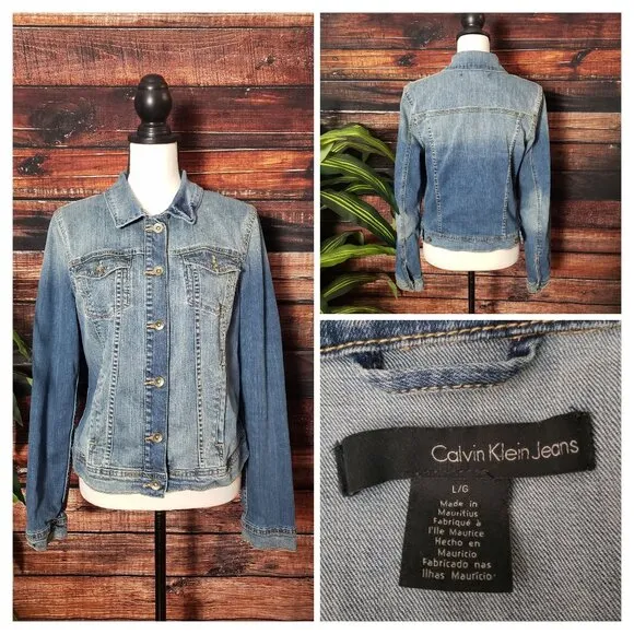 Calvin Klein Jeans Vintage Y2K Jean Jacket Large Womens Button Front Blue Denim