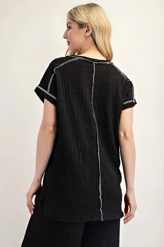 Celeste Full Size Relaxed-fit Textured Top with Short Sleeves Plus Size
