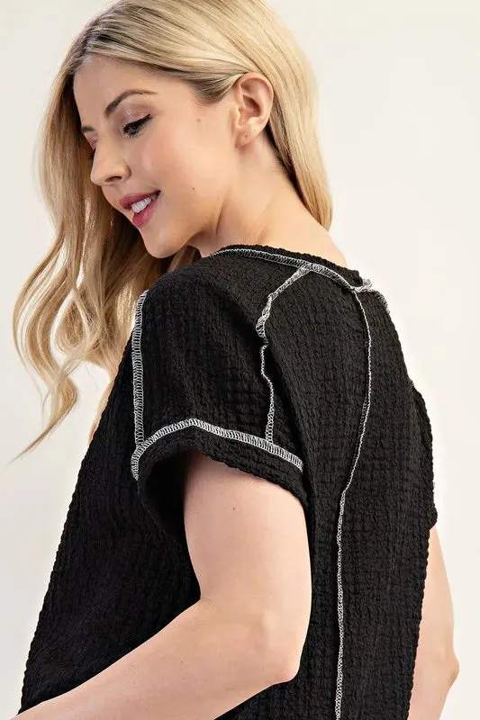 Celeste Full Size Relaxed-fit Textured Top with Short Sleeves Plus Size