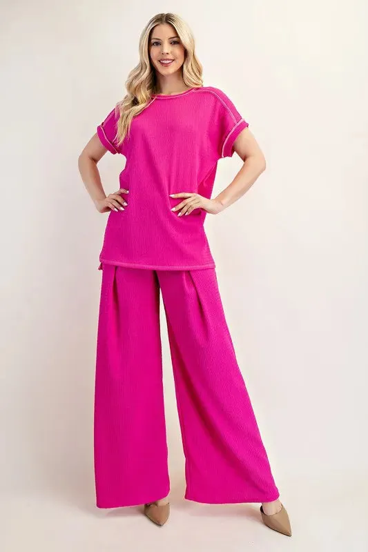 Celeste Full Size Relaxed-fit Textured Top with Short Sleeves Plus Size