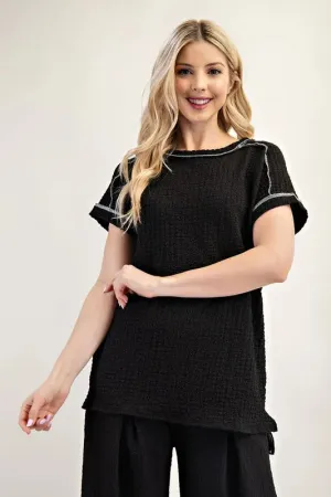 Celeste Full Size Relaxed-fit Textured Top with Short Sleeves Plus Size