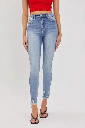 Cello High Rise Distressed Ankle Skinny Jeans in Medium Denim
