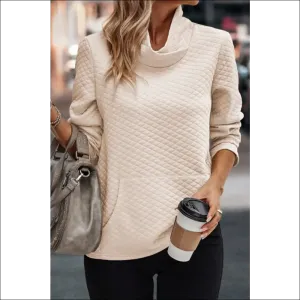 Chic Textured Turtleneck Long Sleeve Sweatshirt