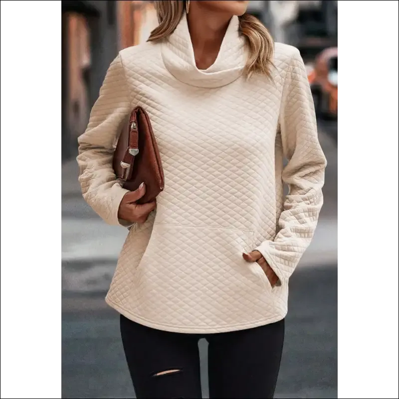 Chic Textured Turtleneck Long Sleeve Sweatshirt