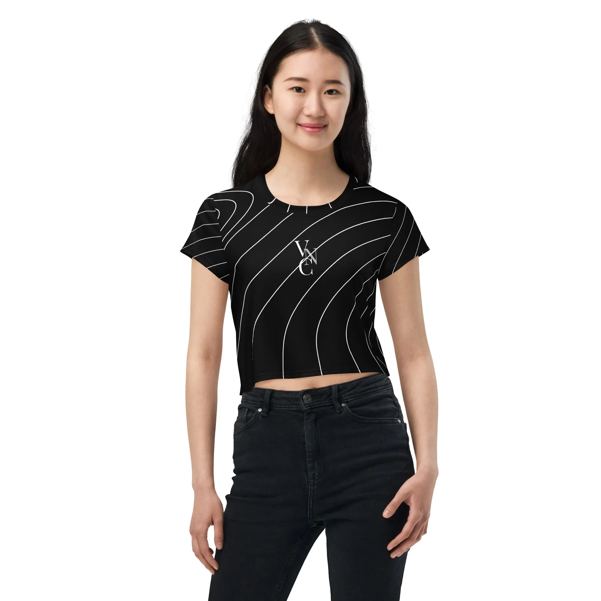 City Chic Crop Tee in Stylish Black with White Strips
