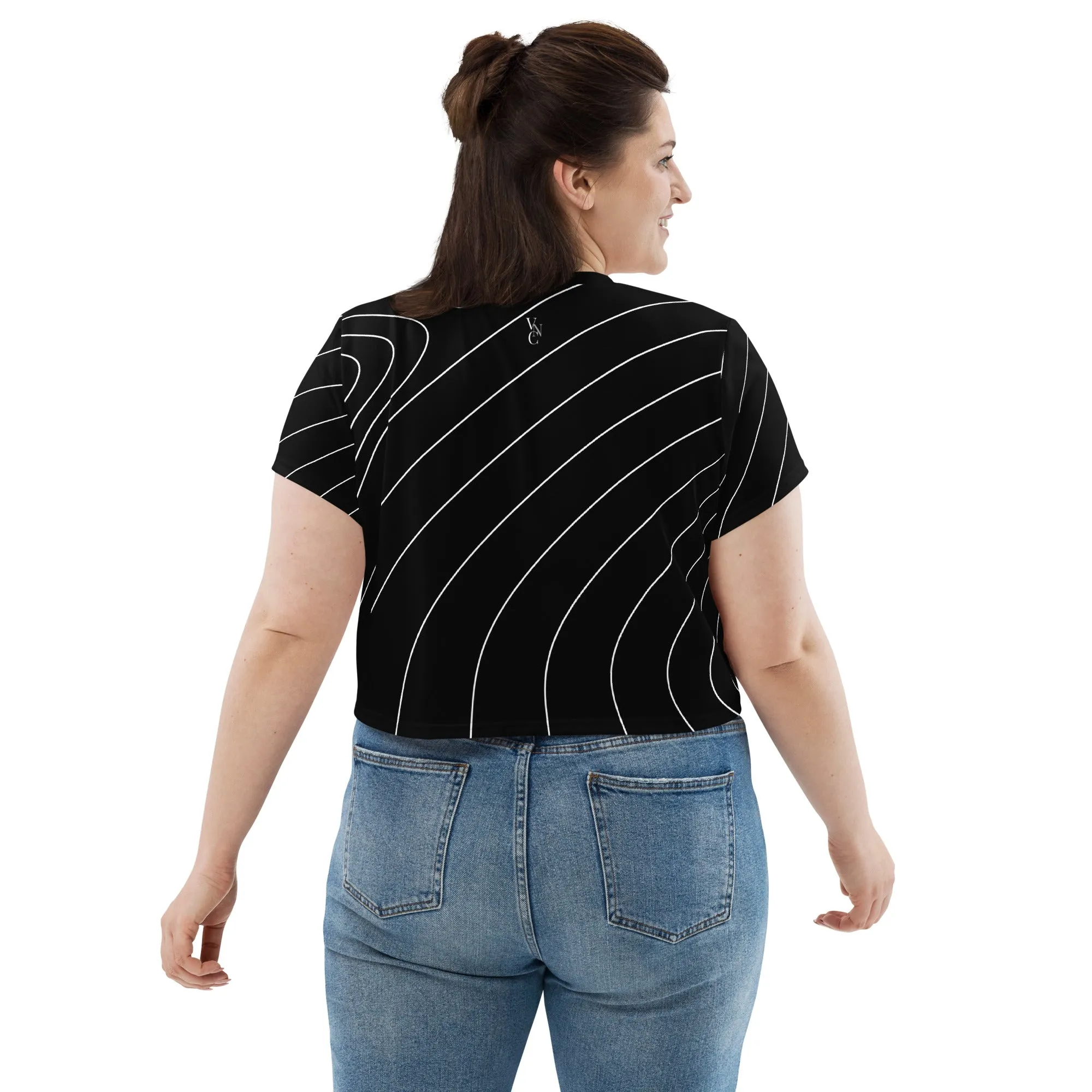 City Chic Crop Tee in Stylish Black with White Strips