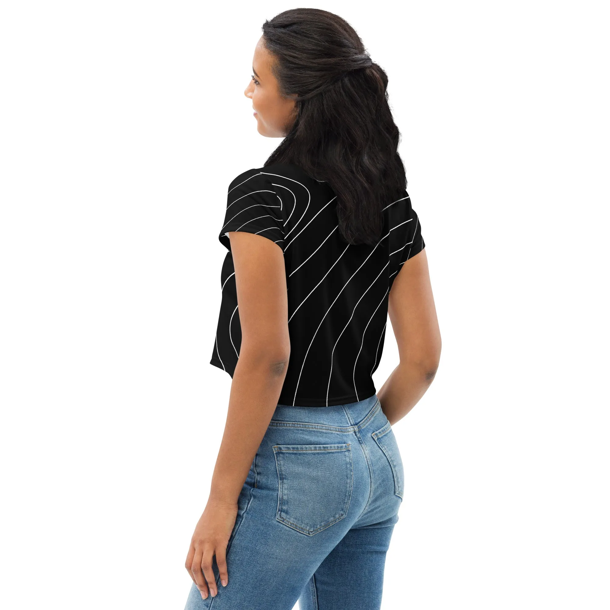 City Chic Crop Tee in Stylish Black with White Strips
