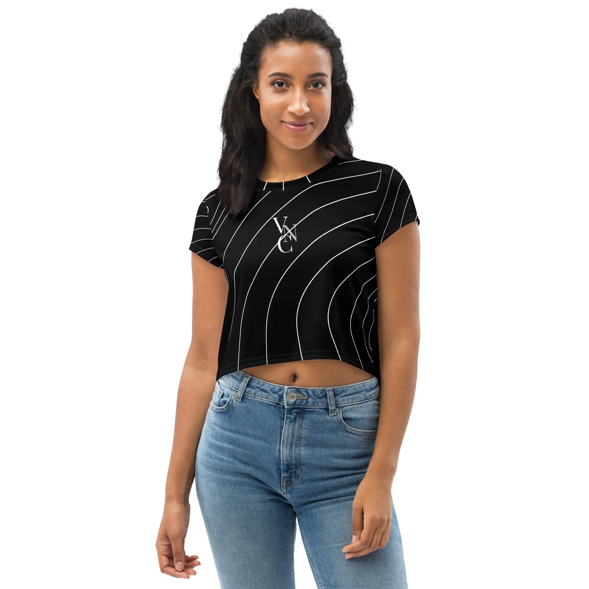 City Chic Crop Tee in Stylish Black with White Strips