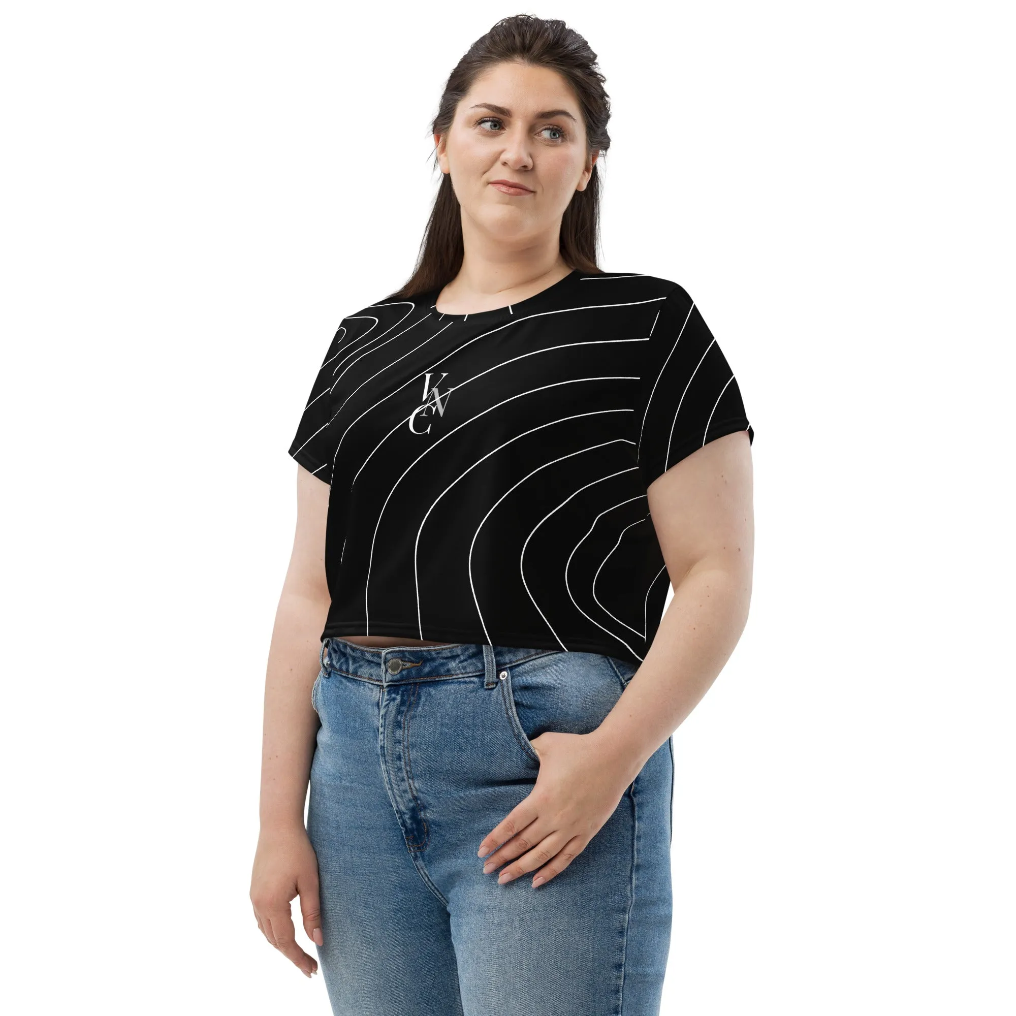 City Chic Crop Tee in Stylish Black with White Strips