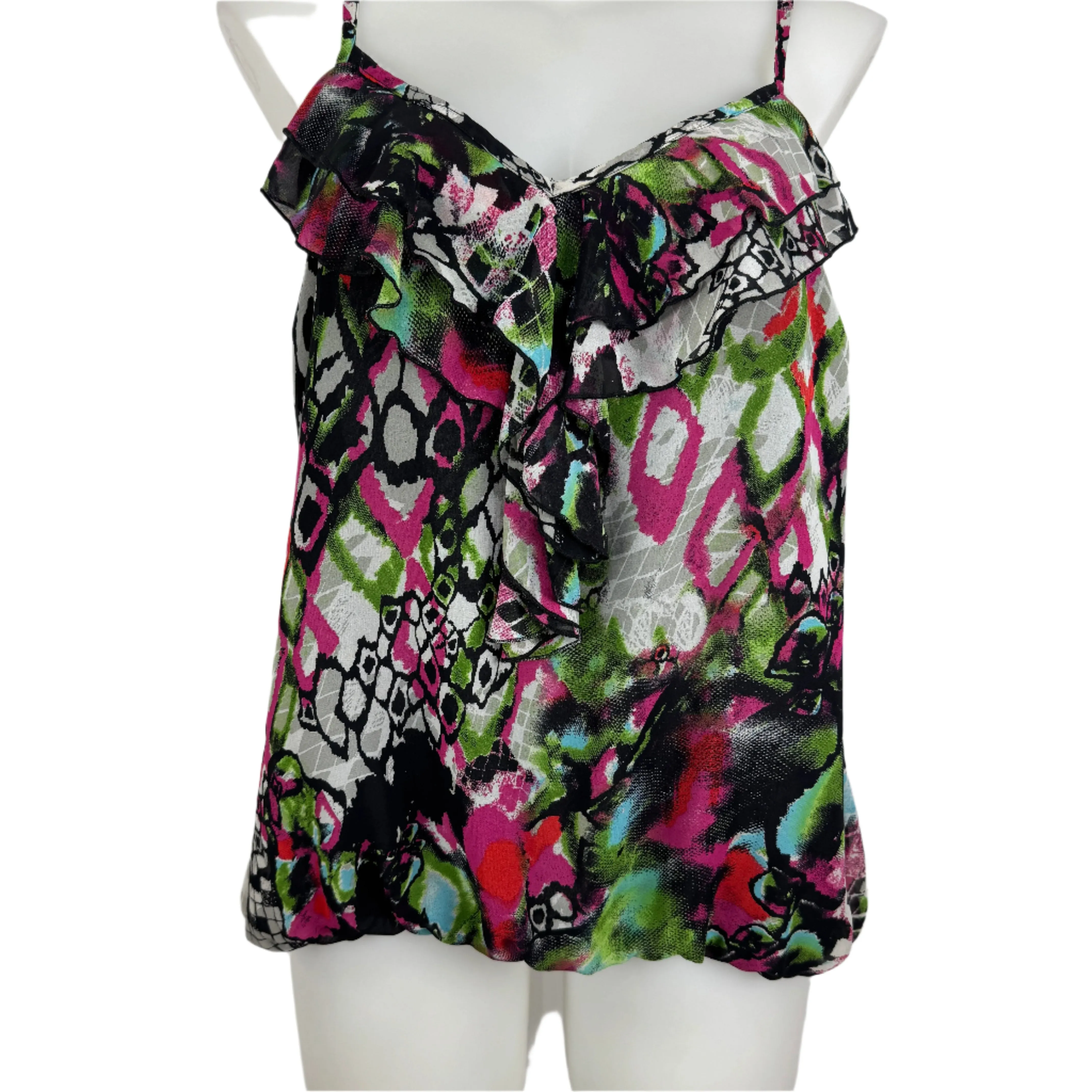 City Chic Ruffle Front Adjustable Spaghetti Strap Lined Top Size 18