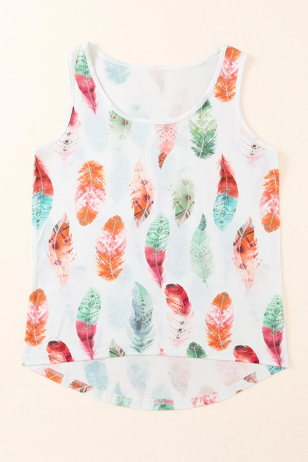 Colorful Feathers Print Scoop Neck Tank Top for Women