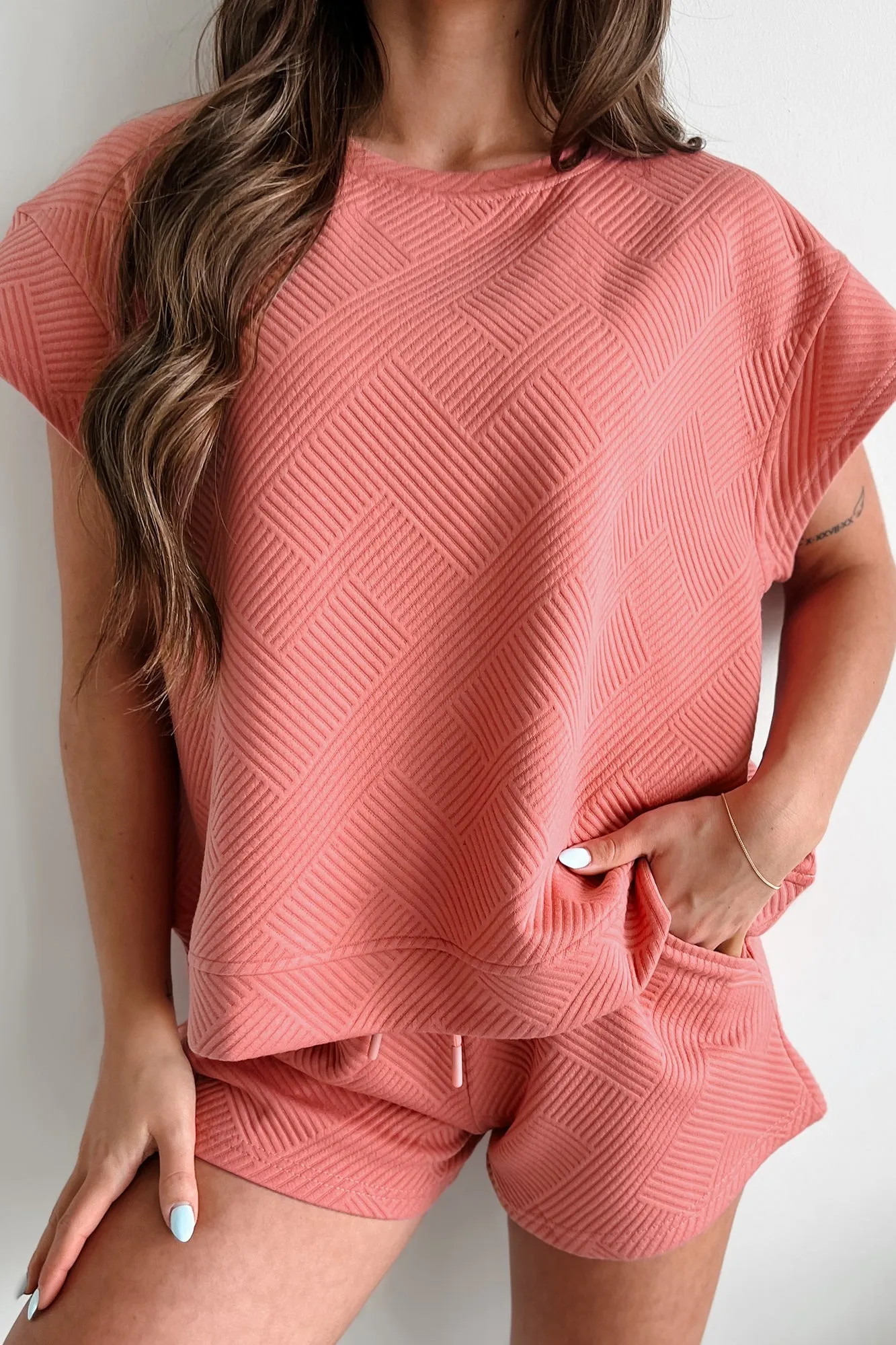 Cool & Collected Oversized Geometric Top (Coral Pink)