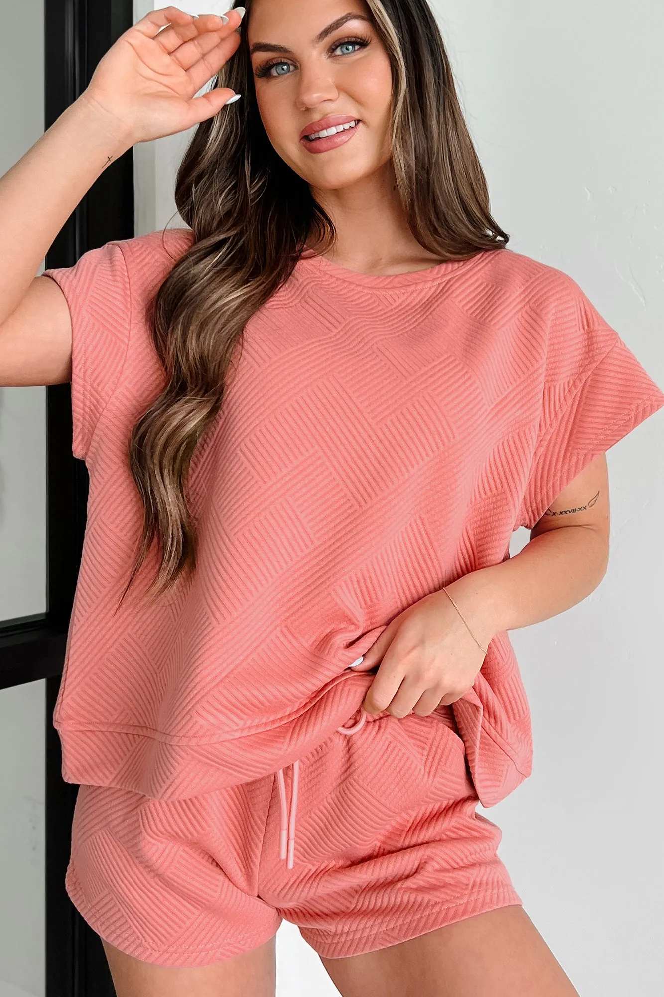 Cool & Collected Oversized Geometric Top (Coral Pink)
