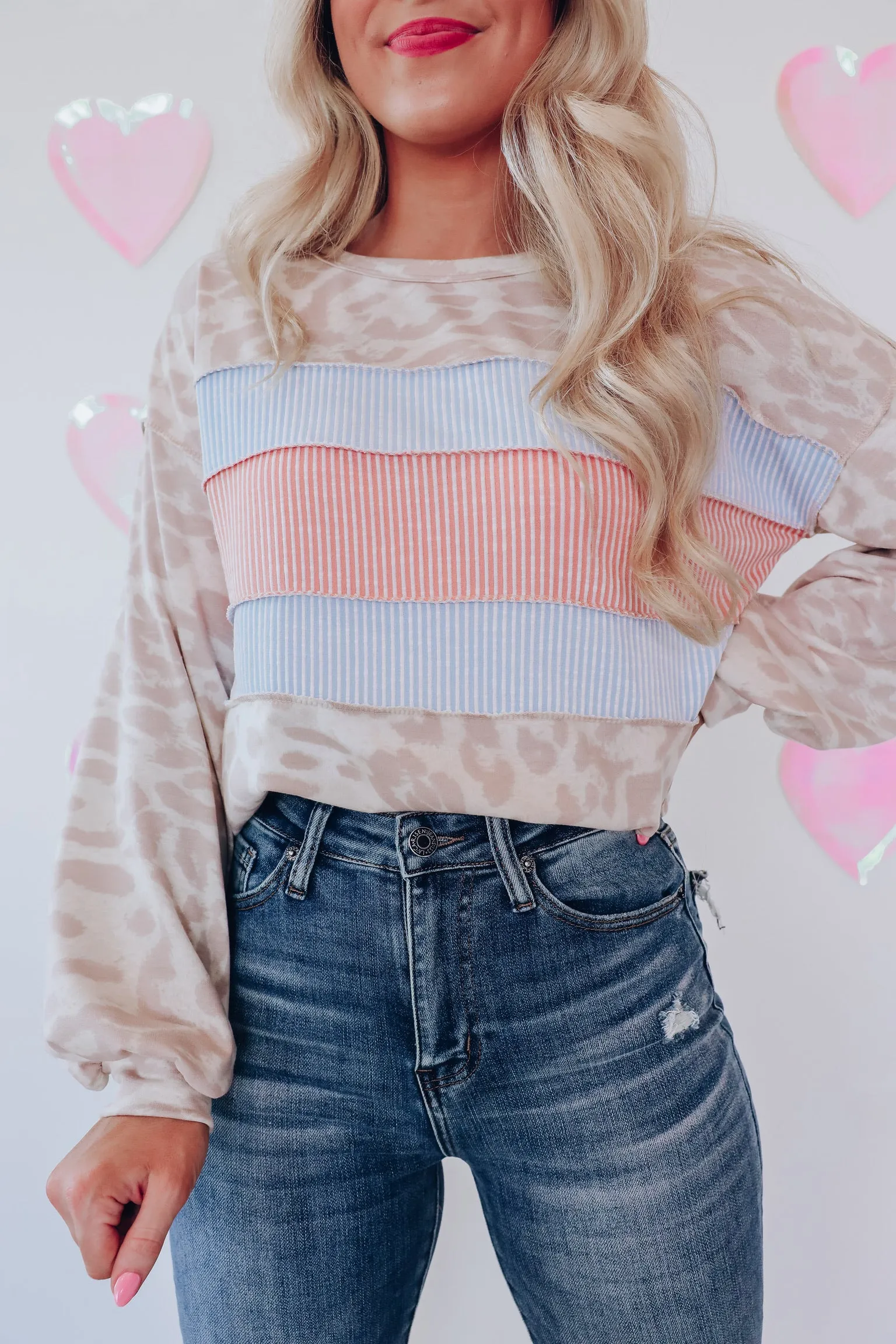 Cora Contrasting Color Block Top - Blue