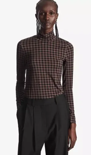 COS Women's High Neck Plaid Turtleneck – Long Sleeve, Stylish & Cozy (Size Small)