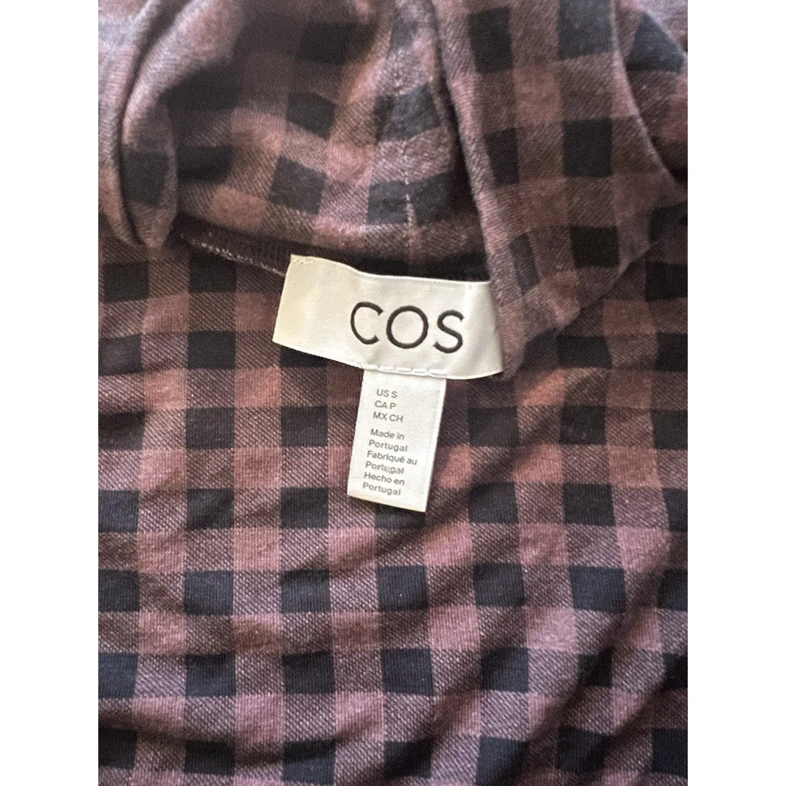 COS Women's High Neck Plaid Turtleneck – Long Sleeve, Stylish & Cozy (Size Small)