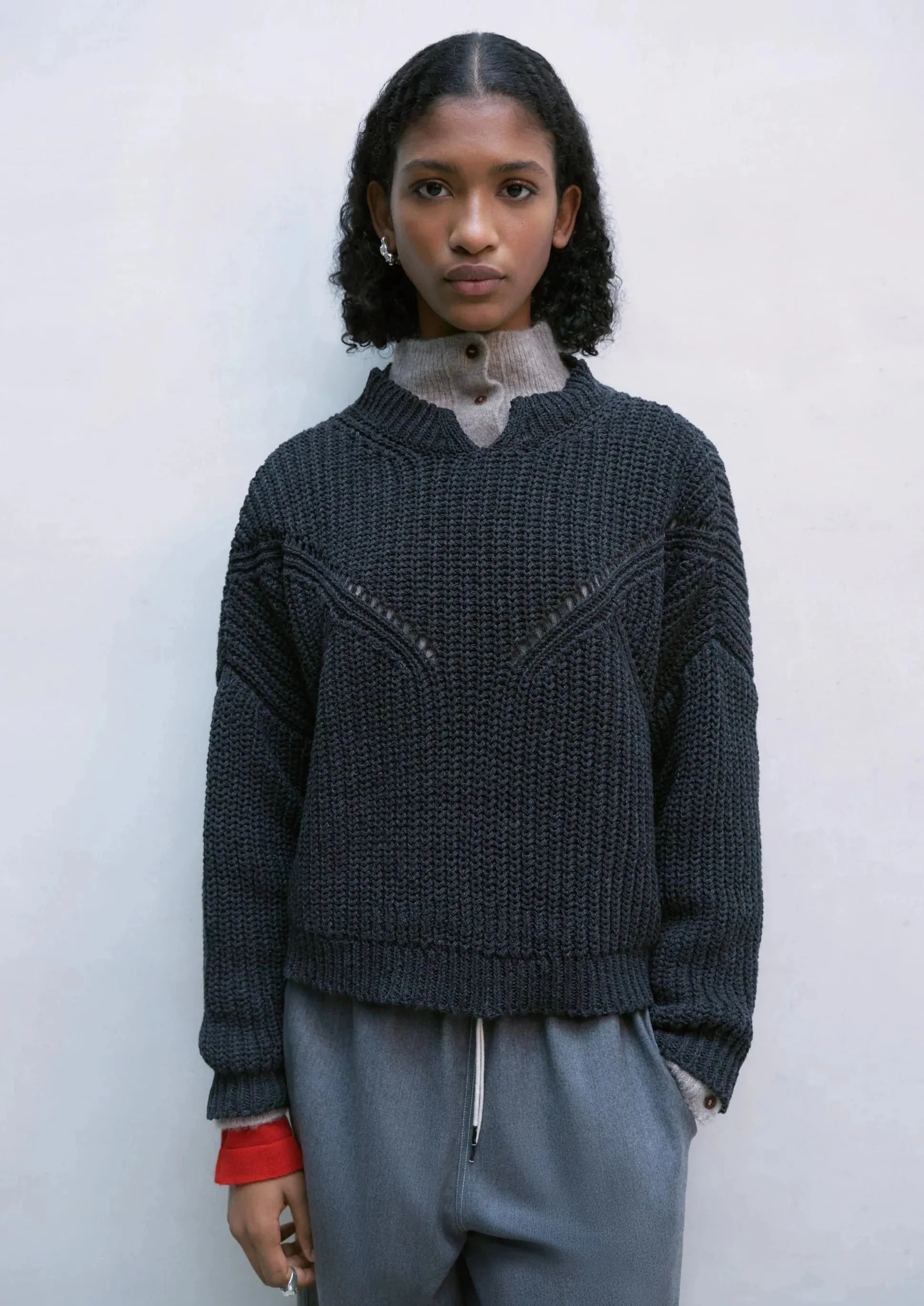 Cotton Cropped Sweater, Anthracite