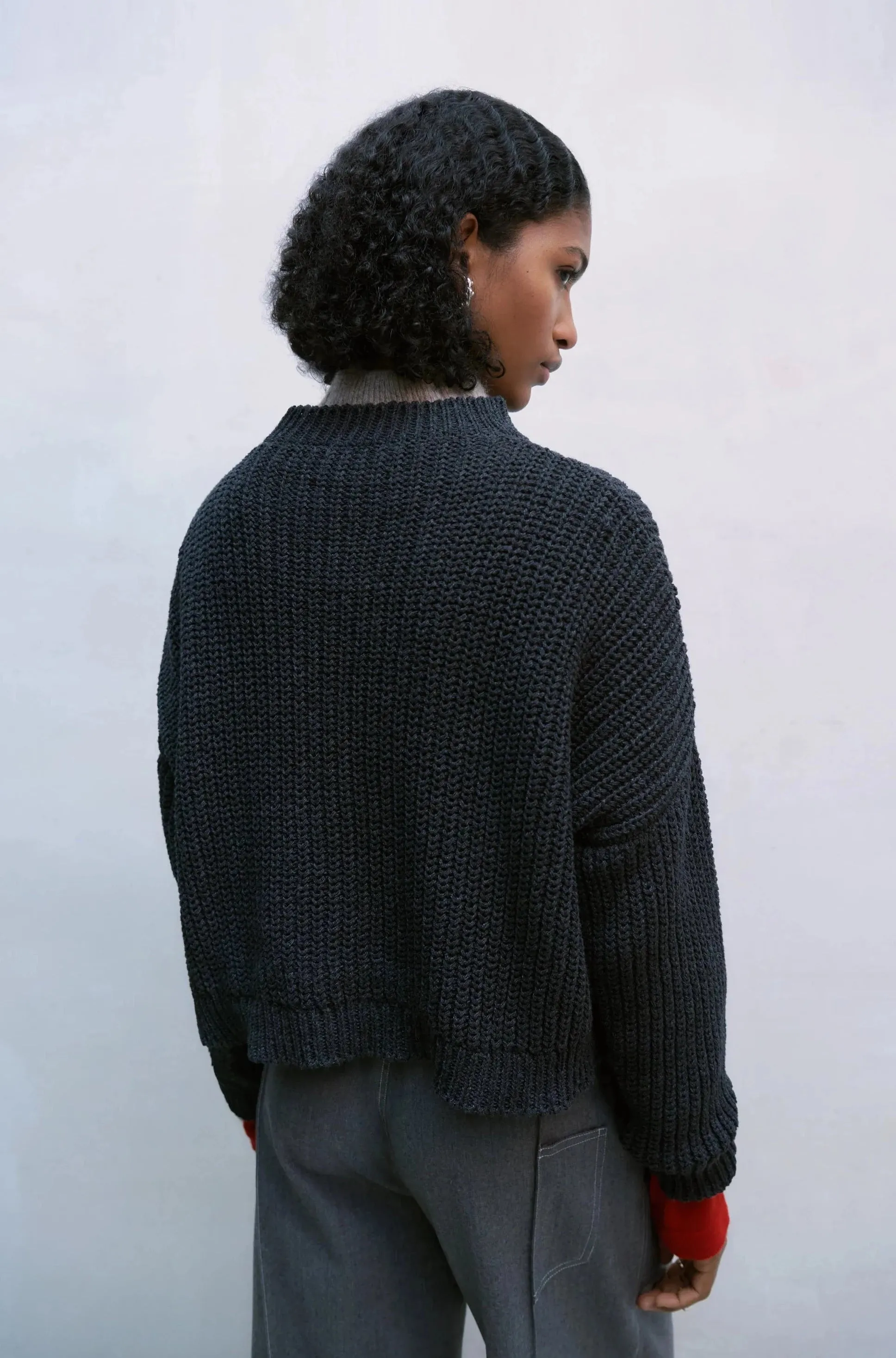 Cotton Cropped Sweater, Anthracite