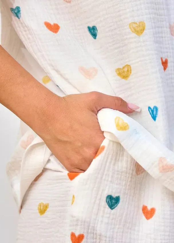 Cotton Gauze Heart Print Pajama Set