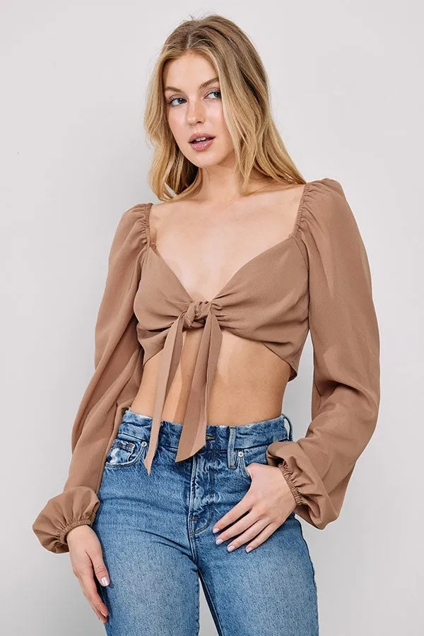 Crop Top Front Tie Long Sleeve