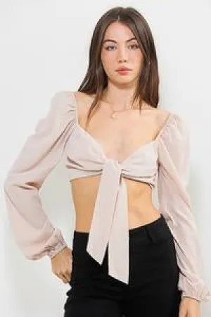 Crop Top Front Tie Long Sleeve
