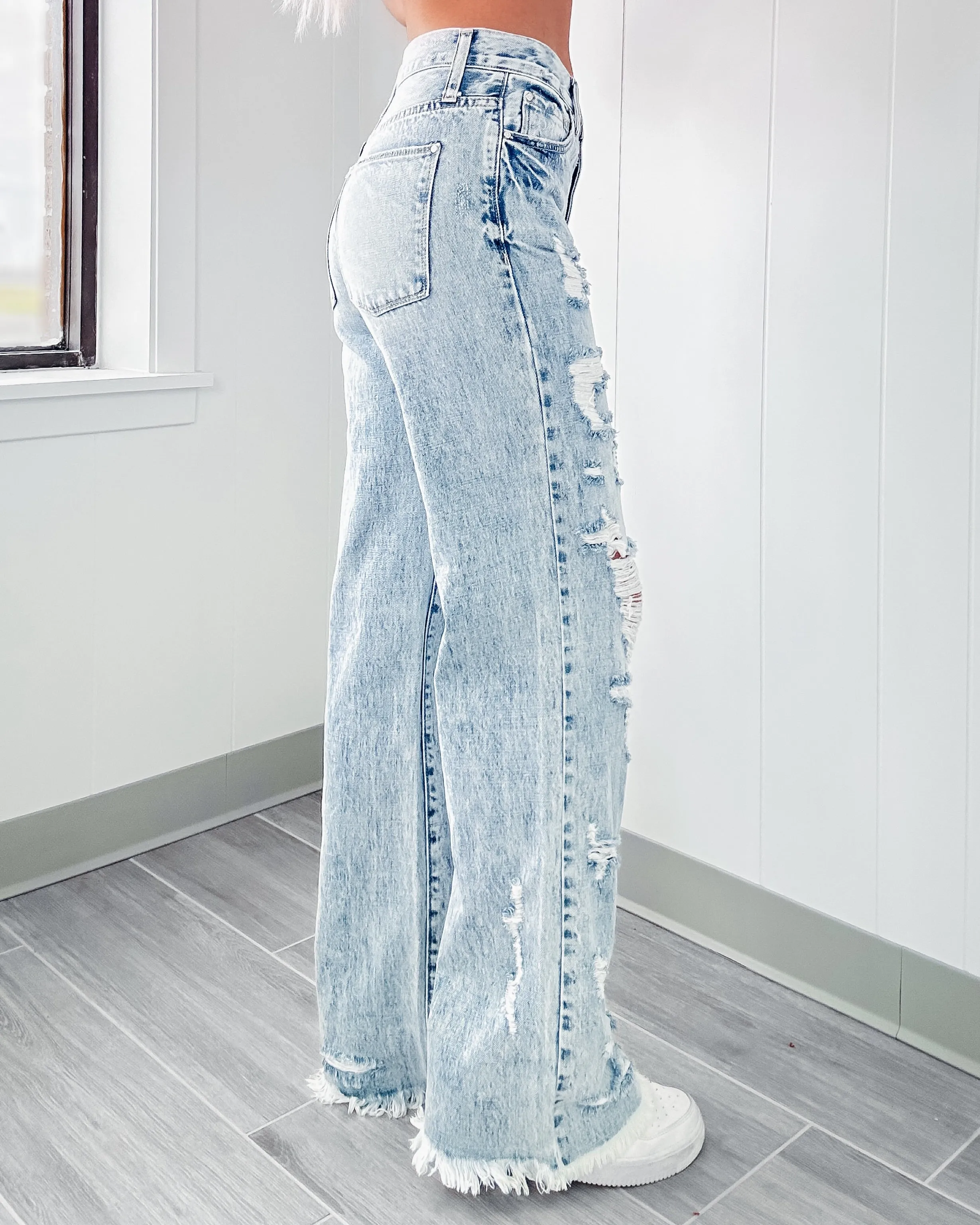 Daisy Destroyed High Rise Flare Jeans - Light Wash