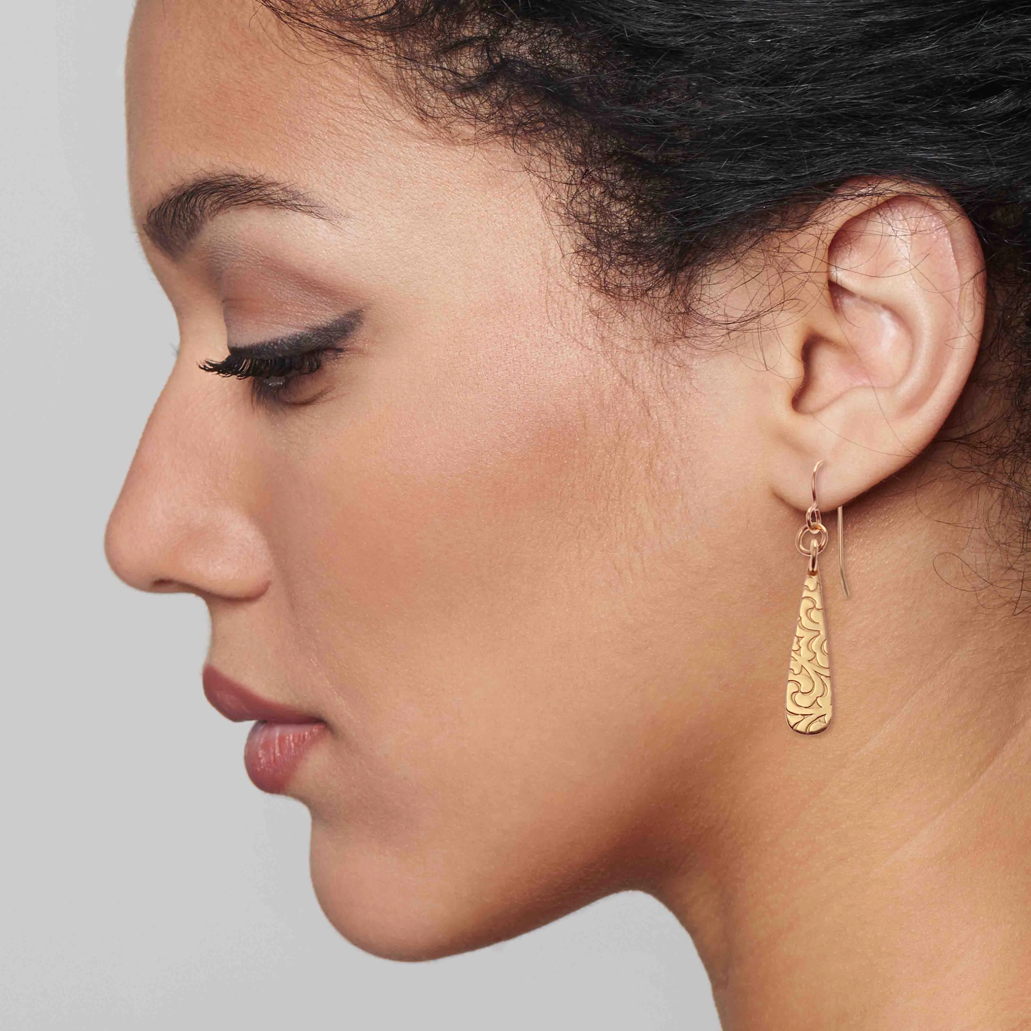 Damask Embossed Mini Bronze Teardrop Earrings